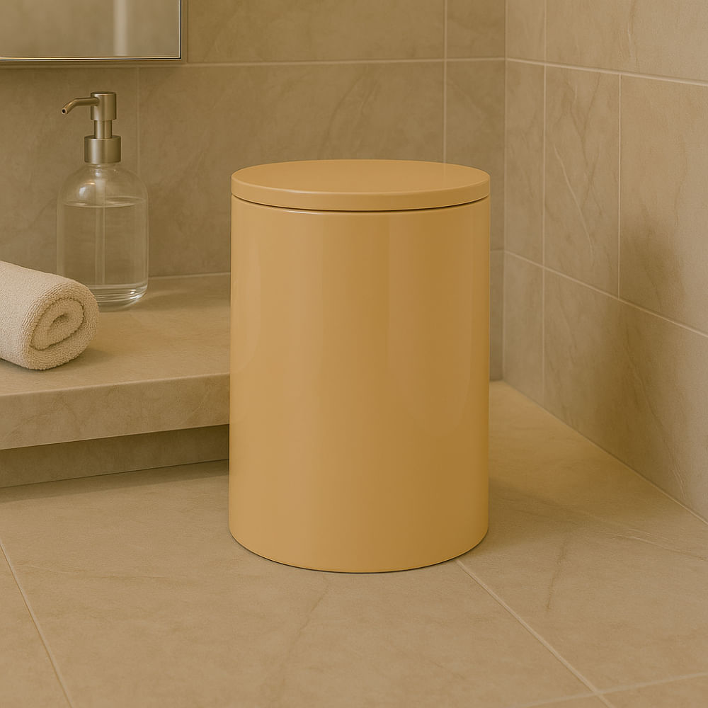 Lixeira com Tampa Redonda Soft Close Areia Brilhante Banho Mais